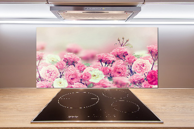 Pannello retrocucina con motivo di fiori di rosa selvatica