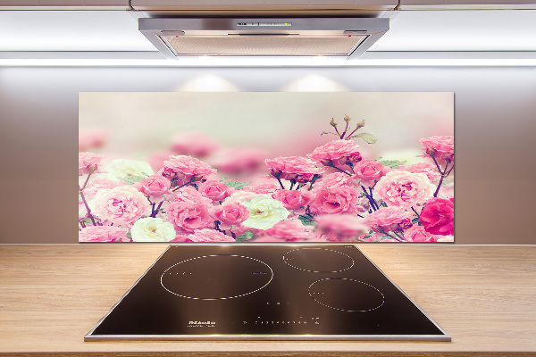 Pannello retrocucina con motivo di fiori di rosa selvatica