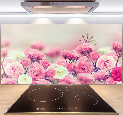 Pannello retrocucina con motivo di fiori di rosa selvatica