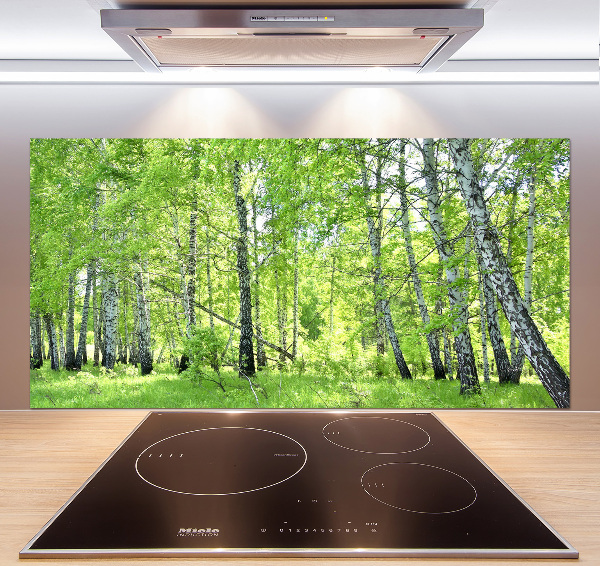 Rivestimento parete cucina con motivo Foresta di betulle