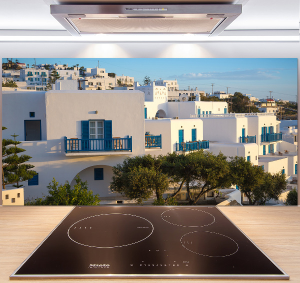 Rivestimento parete cucina con motivo ispirato a Mykonos, Grecia