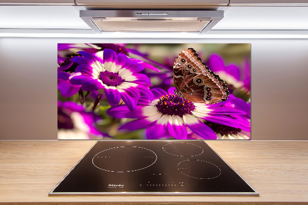 Pannello paraschizzi cucina con stampa di una farfalla su un fiore