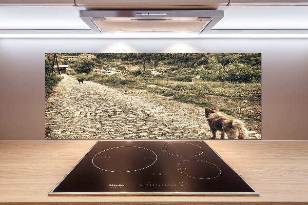 Pannello paraschizzi cucina con stampa raffigurante due cani su una collina