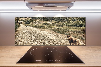 Pannello paraschizzi cucina con stampa raffigurante due cani su una collina