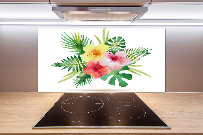 Pannello paraschizzi cucina con motivo di fiori hawaiani