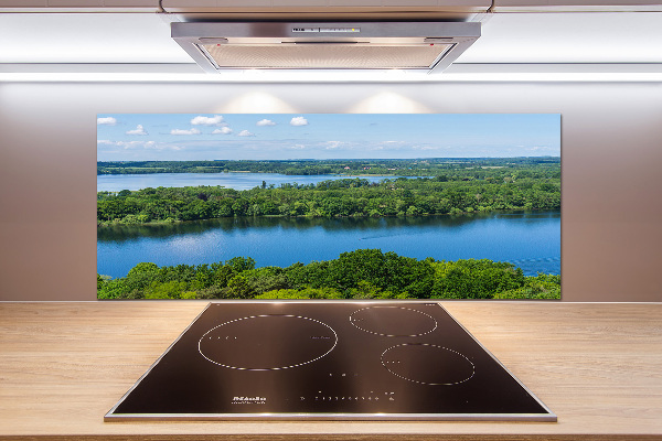 Pannello paraschizzi cucina con motivo della foresta in riva al lago