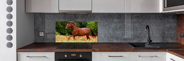 Rivestimento parete cucina con raffigurazione di un cavallo in un campo di papaveri