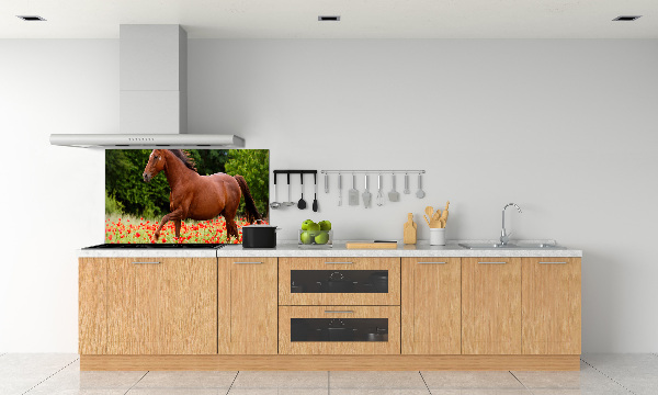 Rivestimento parete cucina con raffigurazione di un cavallo in un campo di papaveri