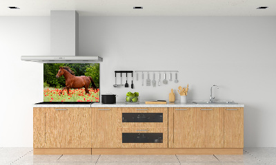 Rivestimento parete cucina con raffigurazione di un cavallo in un campo di papaveri