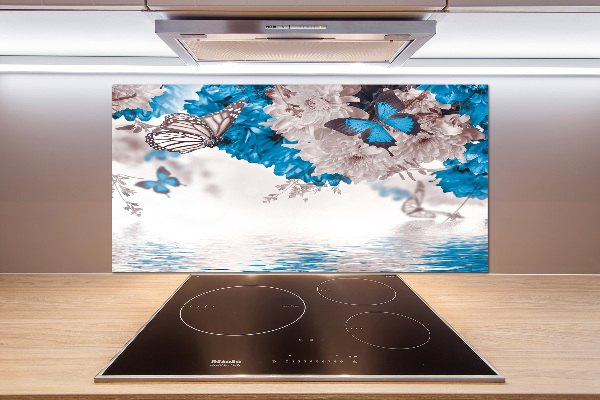 Rivestimento parete cucina con motivo di fiori e farfalle