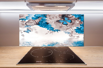 Rivestimento parete cucina con motivo di fiori e farfalle