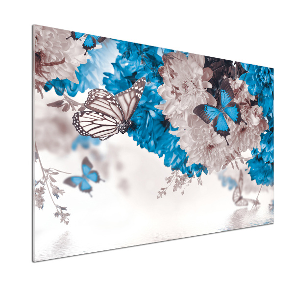 Rivestimento parete cucina con motivo di fiori e farfalle