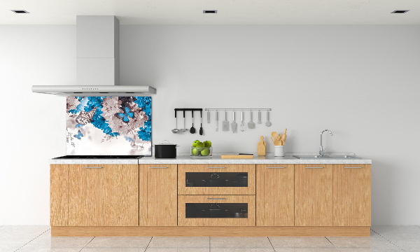 Rivestimento parete cucina con motivo di fiori e farfalle