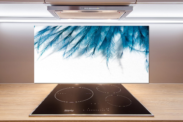 Pannello paraschizzi cucina con motivo di piume blu