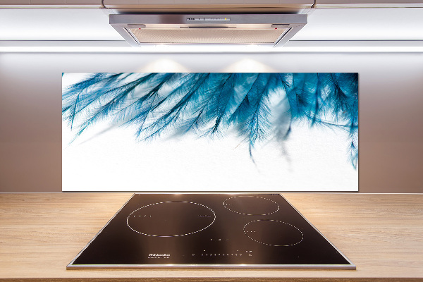 Pannello paraschizzi cucina con motivo di piume blu