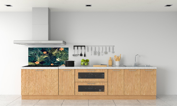 Rivestimento parete cucina con motivo a foglie tropicali