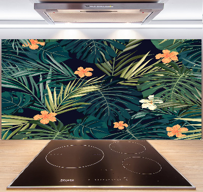 Rivestimento parete cucina con motivo a foglie tropicali