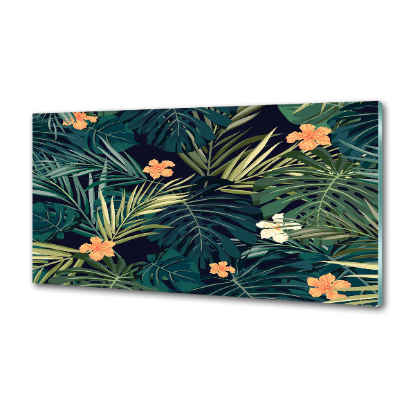 Rivestimento parete cucina con motivo a foglie tropicali