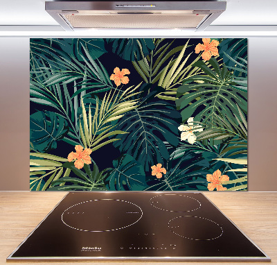 Rivestimento parete cucina con motivo a foglie tropicali