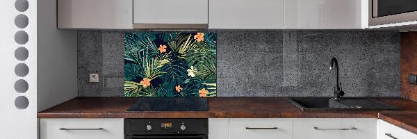 Rivestimento parete cucina con motivo a foglie tropicali