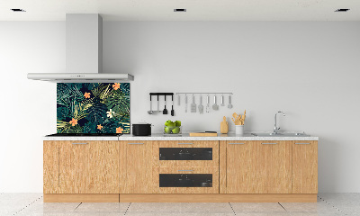 Rivestimento parete cucina con motivo a foglie tropicali