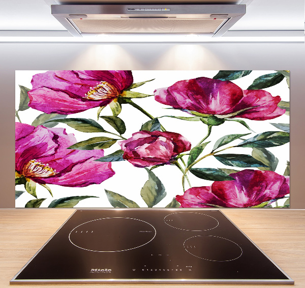Pannello retrocucina con motivo peonie rosa