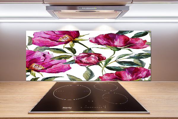 Pannello retrocucina con motivo peonie rosa