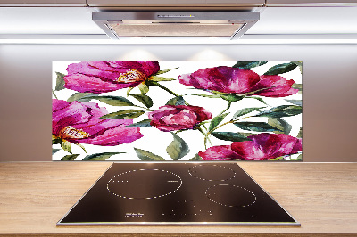 Pannello retrocucina con motivo peonie rosa