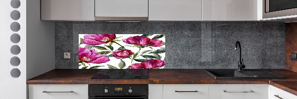 Pannello retrocucina con motivo peonie rosa