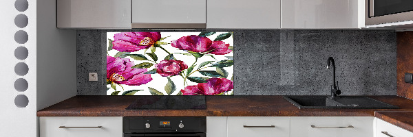 Pannello retrocucina con motivo peonie rosa