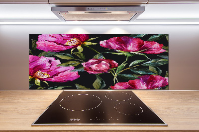 Pannello paraschizzi cucina con motivo di peonie rosa