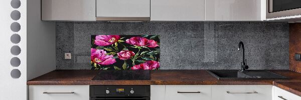 Pannello paraschizzi cucina con motivo di peonie rosa