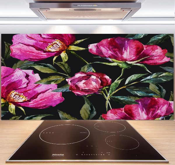 Pannello paraschizzi cucina con motivo di peonie rosa