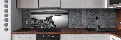 Rivestimento parete cucina con motivo spiaggia rocciosa