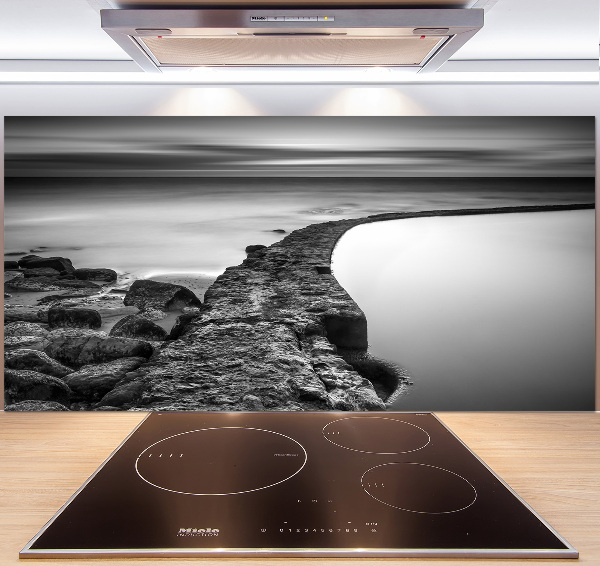 Rivestimento parete cucina con motivo spiaggia rocciosa