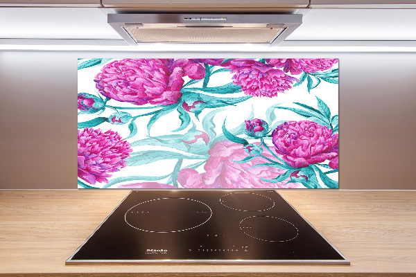 Rivestimento parete cucina con motivo di peonie rosa