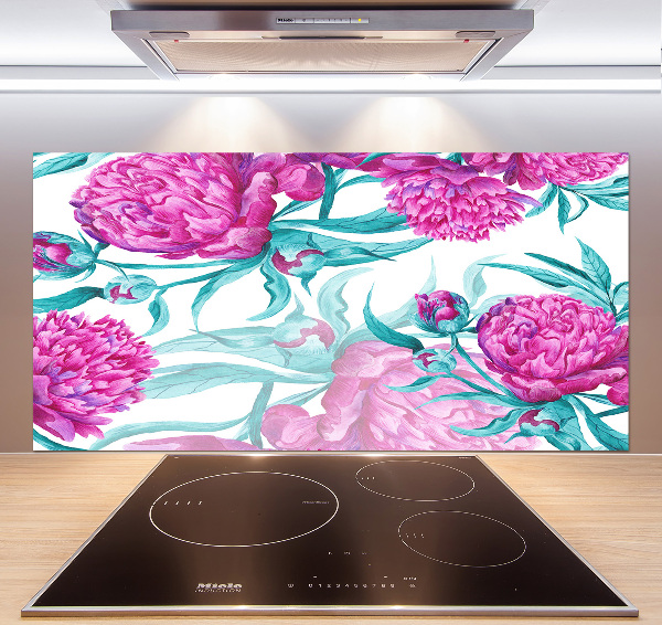 Rivestimento parete cucina con motivo di peonie rosa