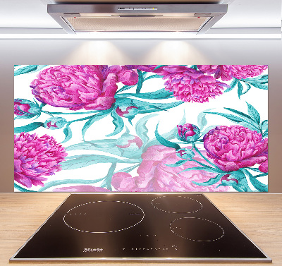 Rivestimento parete cucina con motivo di peonie rosa