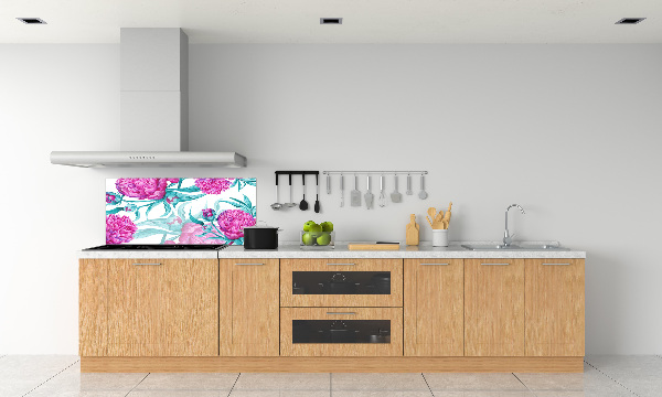 Rivestimento parete cucina con motivo di peonie rosa