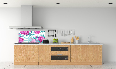 Rivestimento parete cucina con motivo di peonie rosa