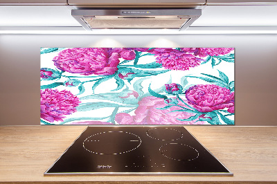 Rivestimento parete cucina con motivo di peonie rosa