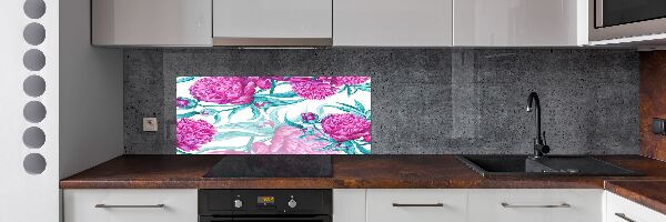 Rivestimento parete cucina con motivo di peonie rosa