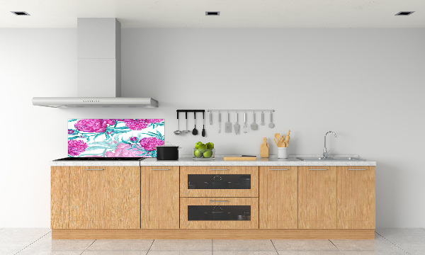 Rivestimento parete cucina con motivo di peonie rosa