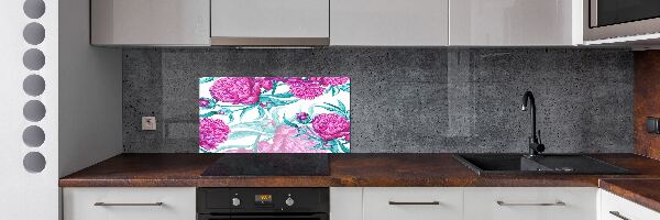Rivestimento parete cucina con motivo di peonie rosa