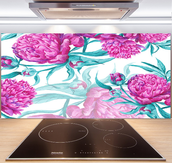 Rivestimento parete cucina con motivo di peonie rosa