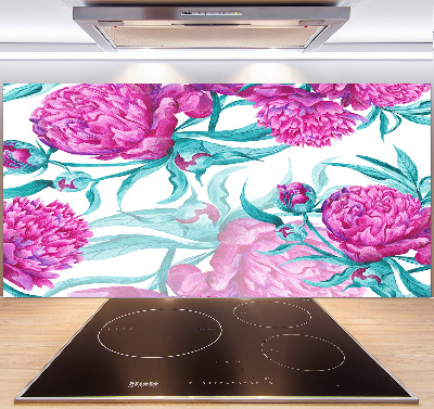 Rivestimento parete cucina con motivo di peonie rosa