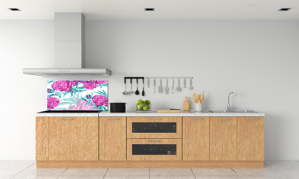 Rivestimento parete cucina con motivo di peonie rosa