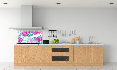 Rivestimento parete cucina con motivo di peonie rosa