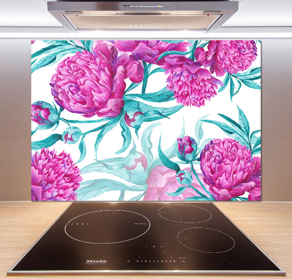 Rivestimento parete cucina con motivo di peonie rosa