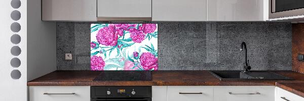 Rivestimento parete cucina con motivo di peonie rosa